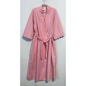 Carriage Court by Sears Robe Womens Large Pink Scalloped Flannel Long Sleeve